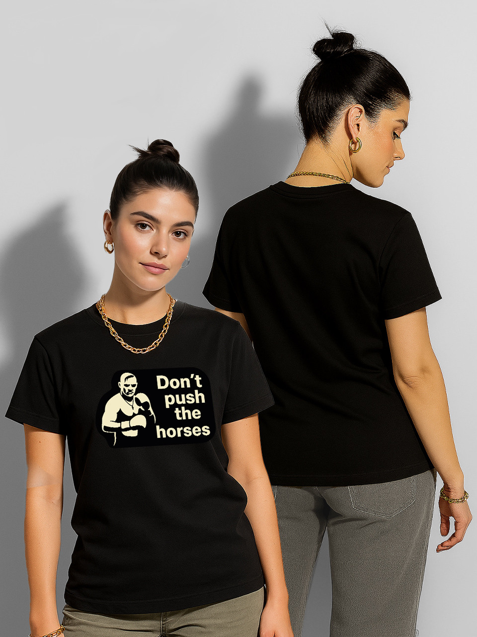 Футболка жіноча Олександр Усік "Don't push the horses", футболка з принтом Меми