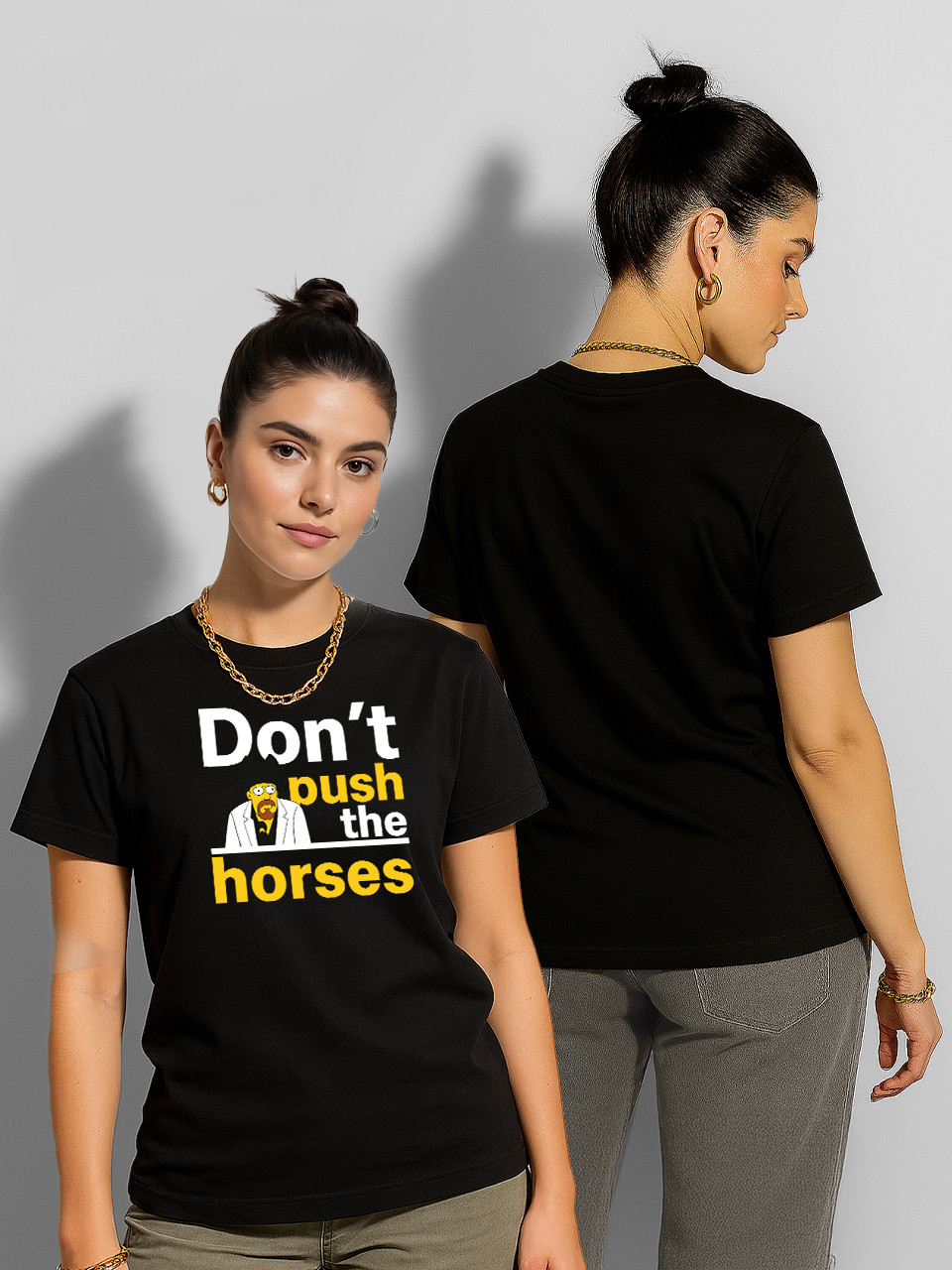 Футболка жіноча Олександр Усік "Don't push the horses" Simpson's, футболка з принтом Меми