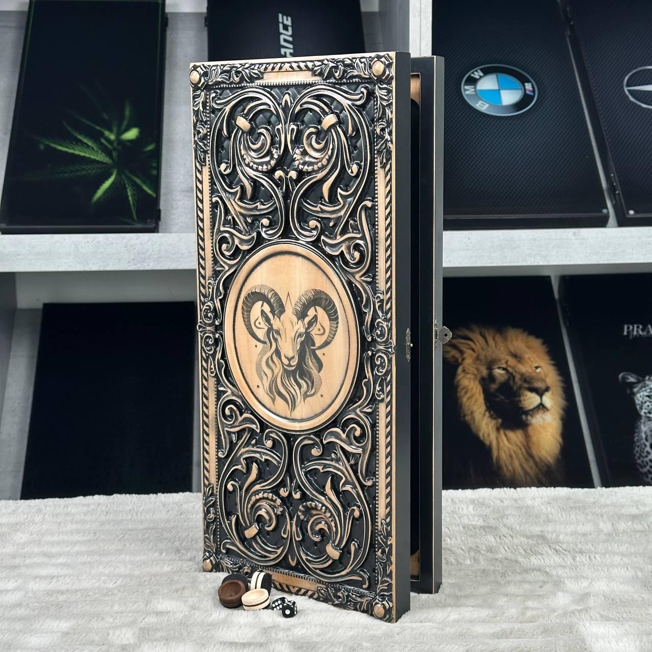 Нарди дерев'яні подарункові Козеріг 50×23 см довгі нарди та короткі нарди, фото 1