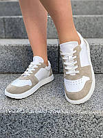 Анатомічні кеди зі шкіри та бежевої замші