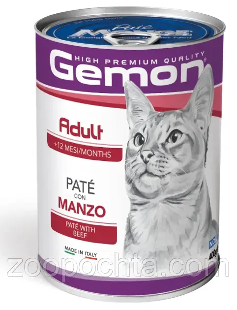 Вологий корм для кішок Gemon Cat Wet Adult паштет з яловичиною 400 гр, фото 1