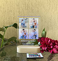 Скляний постер на дерев'яній RGB підставці подарунок татові