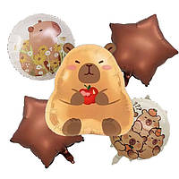 Набір фольгованих куль капібару з яблуком 5 шт з шоколадними зірками