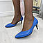 Жіночі шкіряні туфлі на невисокій шпильці, колір індиго, фото 3