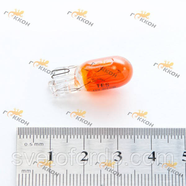 Лампа автомобільна T10 12V 5W W2.1X9.5D AMBER "Tes-lamps", фото 1