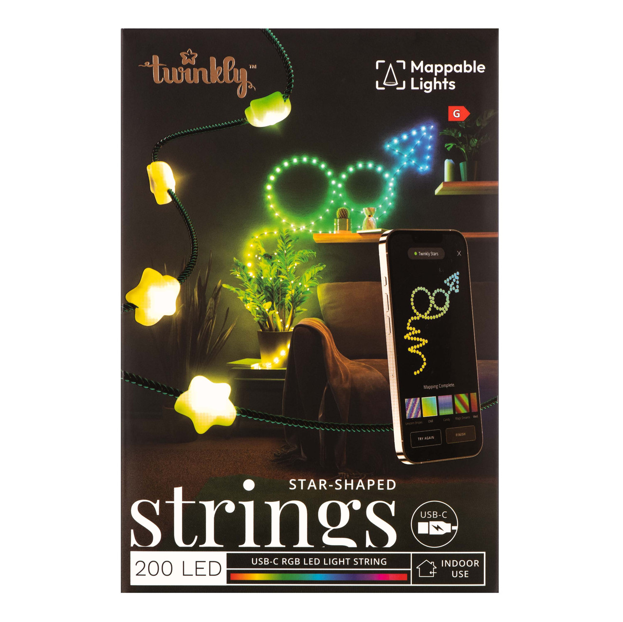 Гірлянда Smart LED Twinkly Strings Star RGB 200 IP20 12м USB-C кабель зелений Twinkly, фото 1