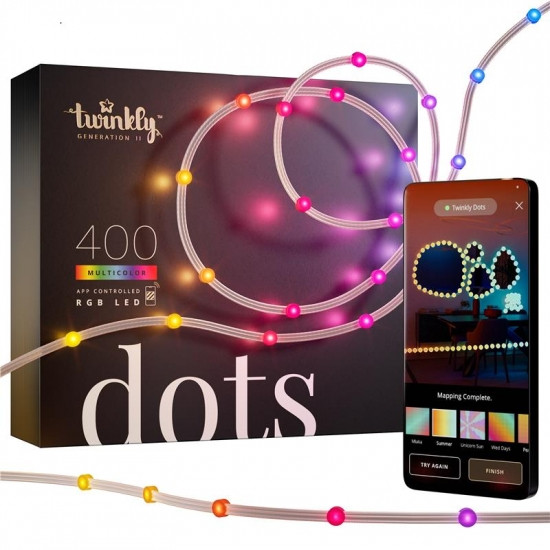 Гірлянда Smart LED Twinkly Dots Lights RGB 400 Gen II, IP44, 20м, кабель прозорий, фото 1