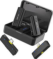 Бездротовий петличний мікрофон FULAIM X2 для iPhone, Android, iPad, із зарядним кейсом, 24 години роботи, для відеоблогів та зап