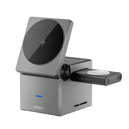 БЗУ WiWU Wi-W030 Small Aquare 3 in 1 Wireless Charger Wi-W030 Gray, фото 1