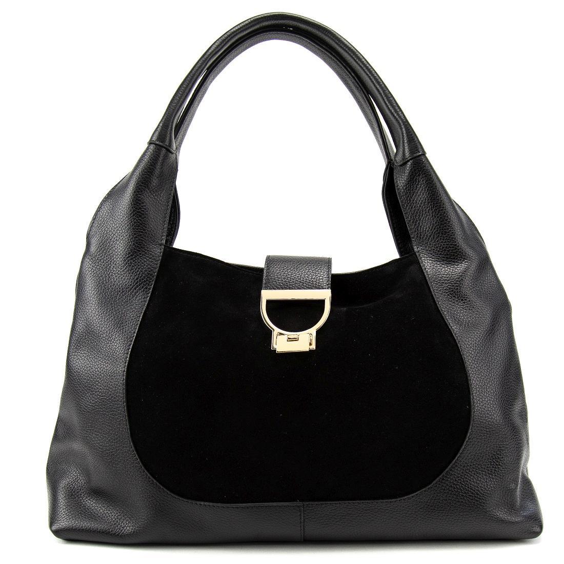 Сумка жіноча шкіряна із замшевою вставкою Tavinchi CH-555A-Y чорна