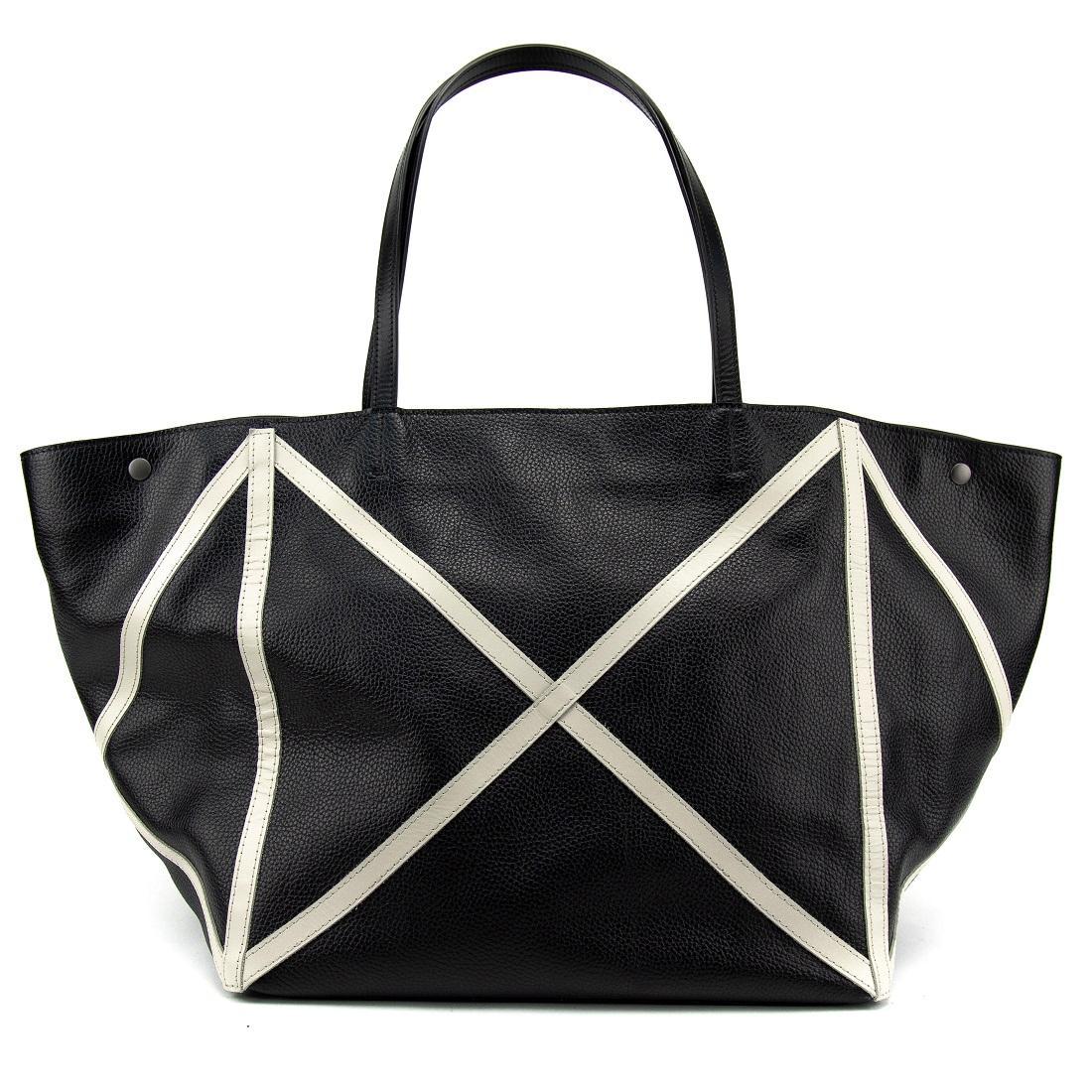 Шопер жіночий шкіряний з білими швами Tavinchi CH-4835A-FL чорний