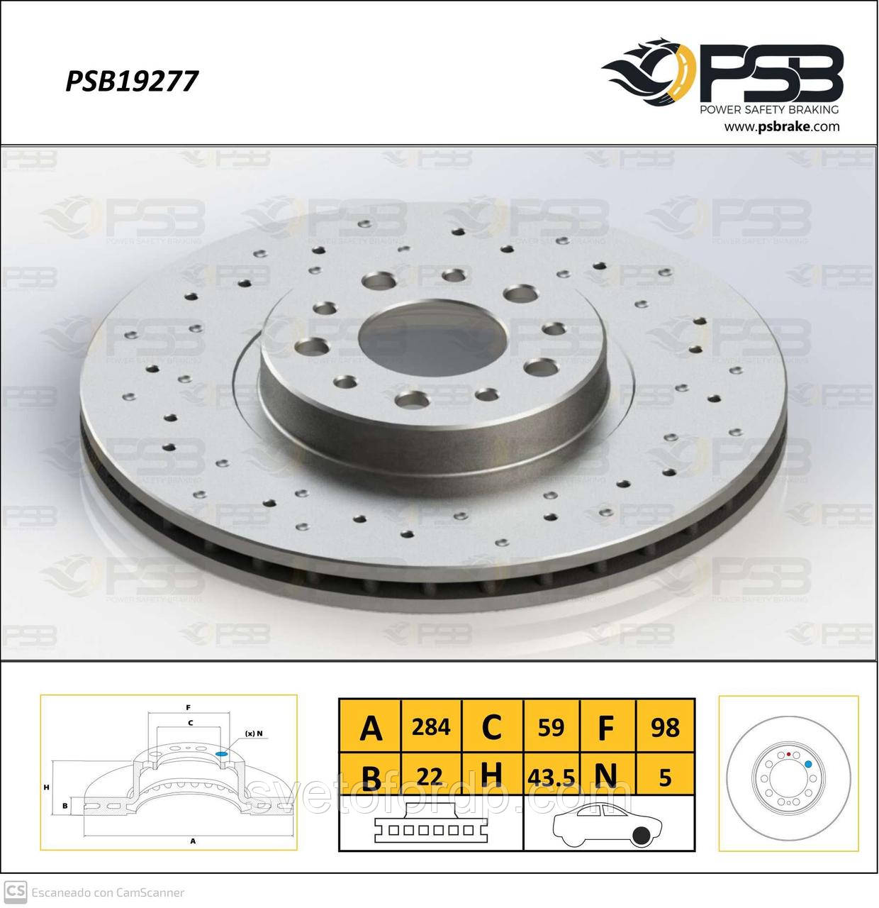 Диск гальмівний передній FIAT Doblo Panorama 15" 5 bolt, Croma, 500L кт.-2шт. "Air Cooled" [PSB Туреччина], PSB19277, фото 1
