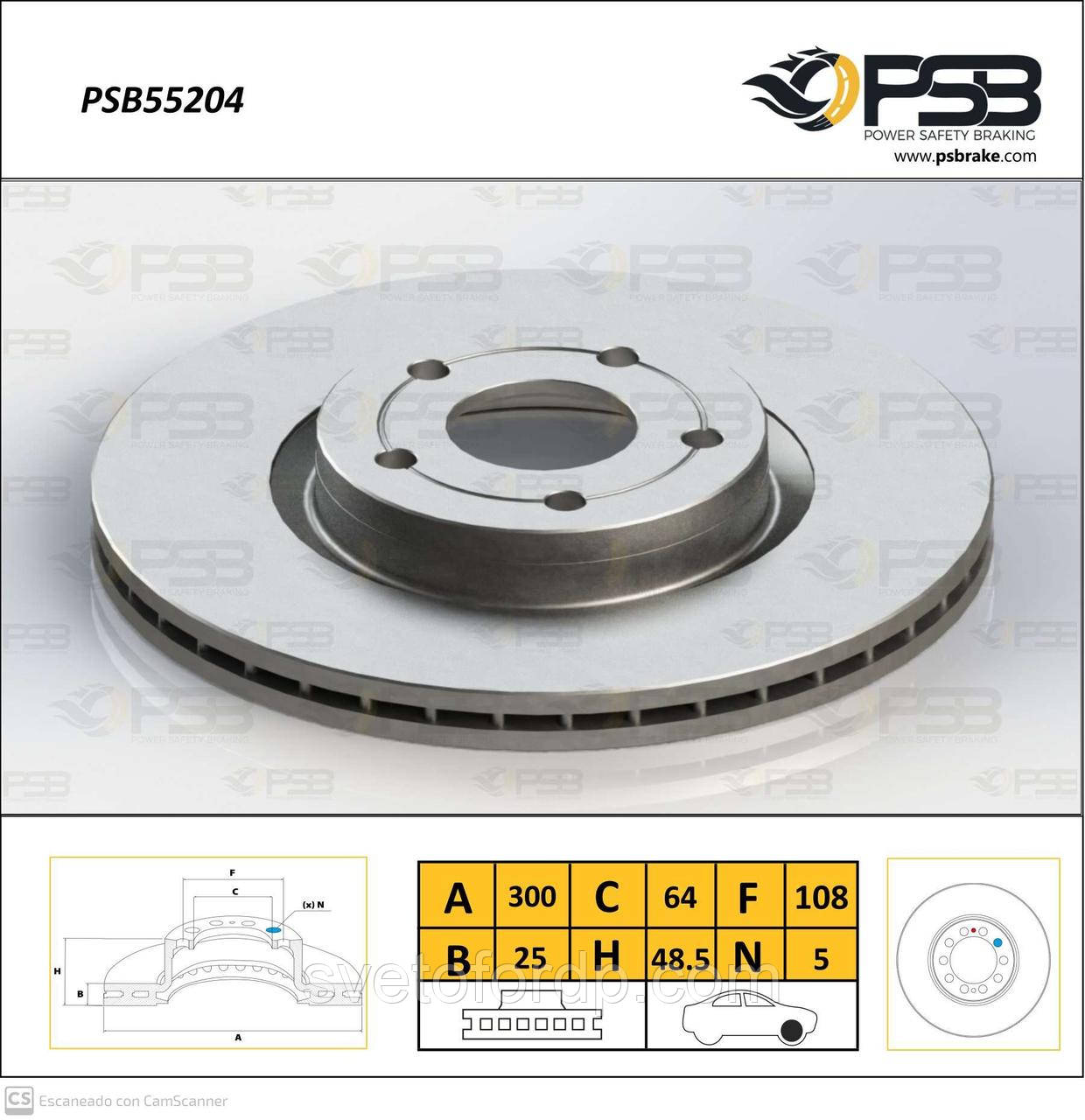 Диск гальмівний передній FORD C-max, C-max II, Focus C-max, Focus II/SW кт.-2шт. [PSB Туреччина], PSB55204, фото 1
