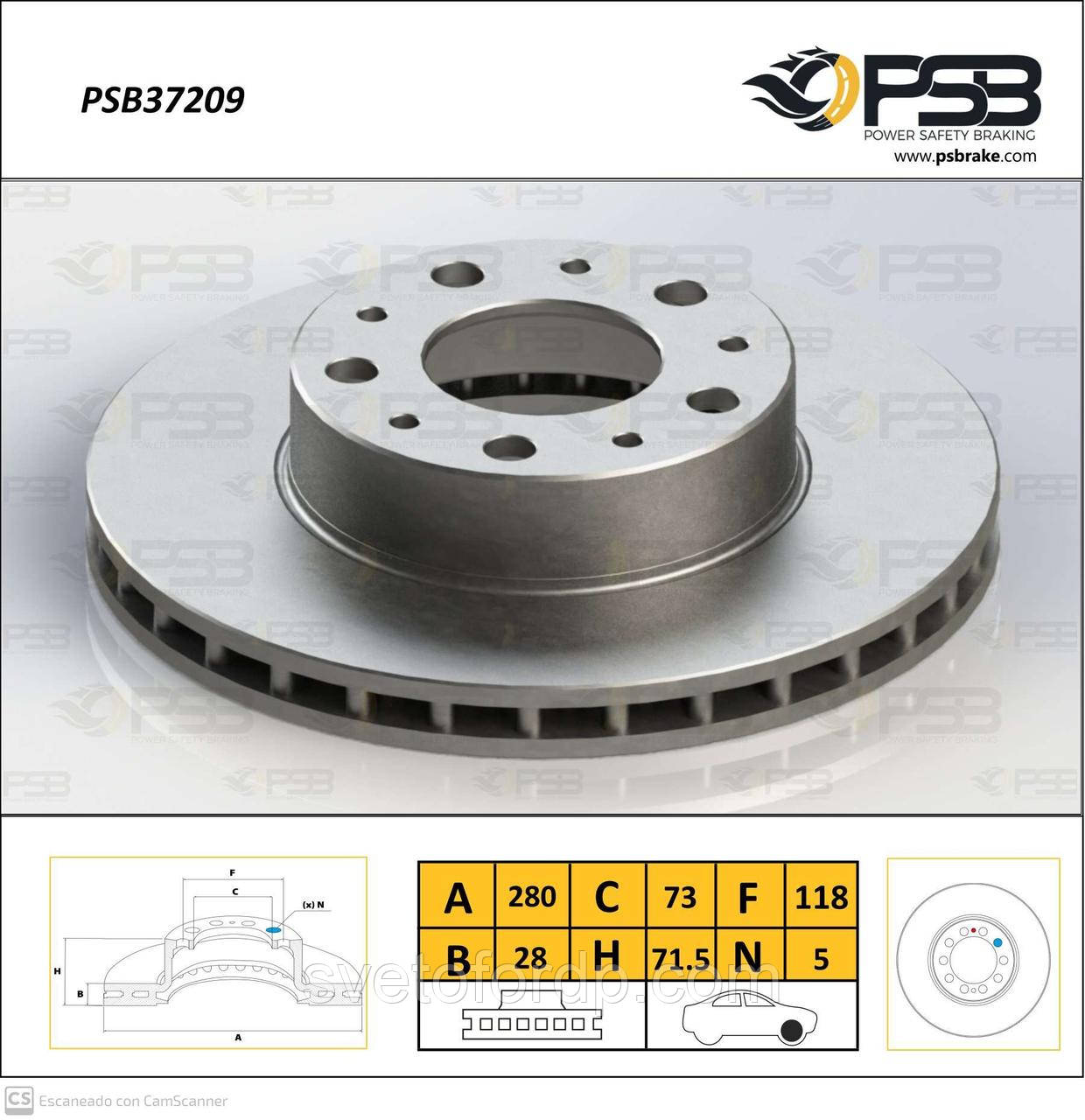 Диск гальмівний передній FIAT Ducato V 250, PEUGEOT Boxer III, CITROËN Jumper III кт.-2шт."Air Cooled" [PSB Туреччина], PSB37209, фото 1