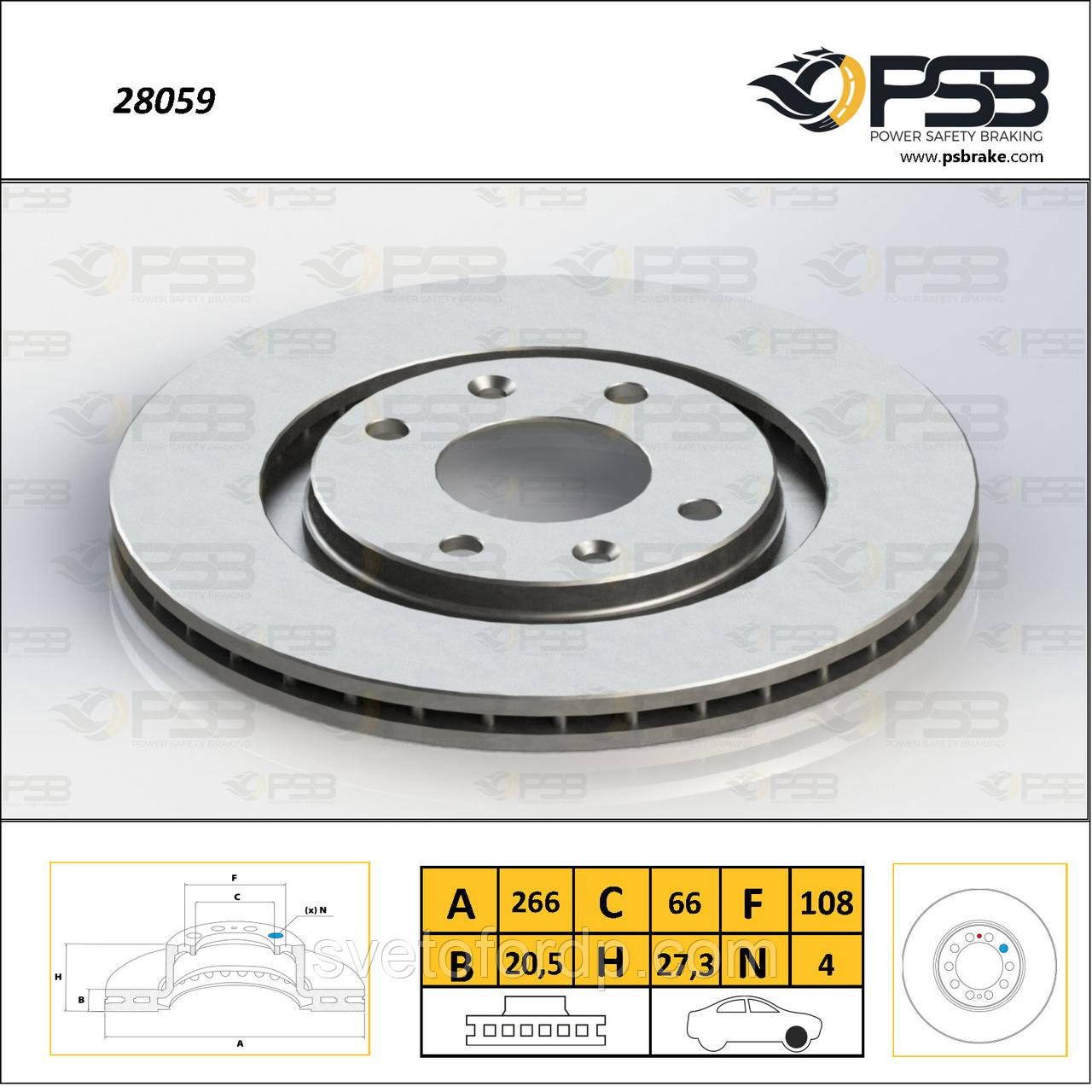 Диск торм. задній Peugeot 305, 306, 306 Cabriolet, 405 I "Вентилир". [ PSB ] 4249F0, фото 1