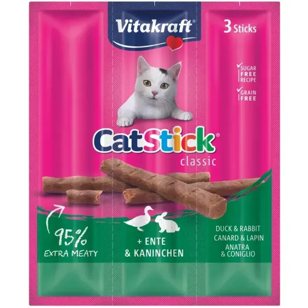 Ласощі для котів Vitakraft Cat Stick Rabbit & Duck (м'ясні палички з кроликом та качкою) - 18 г (3х6г)