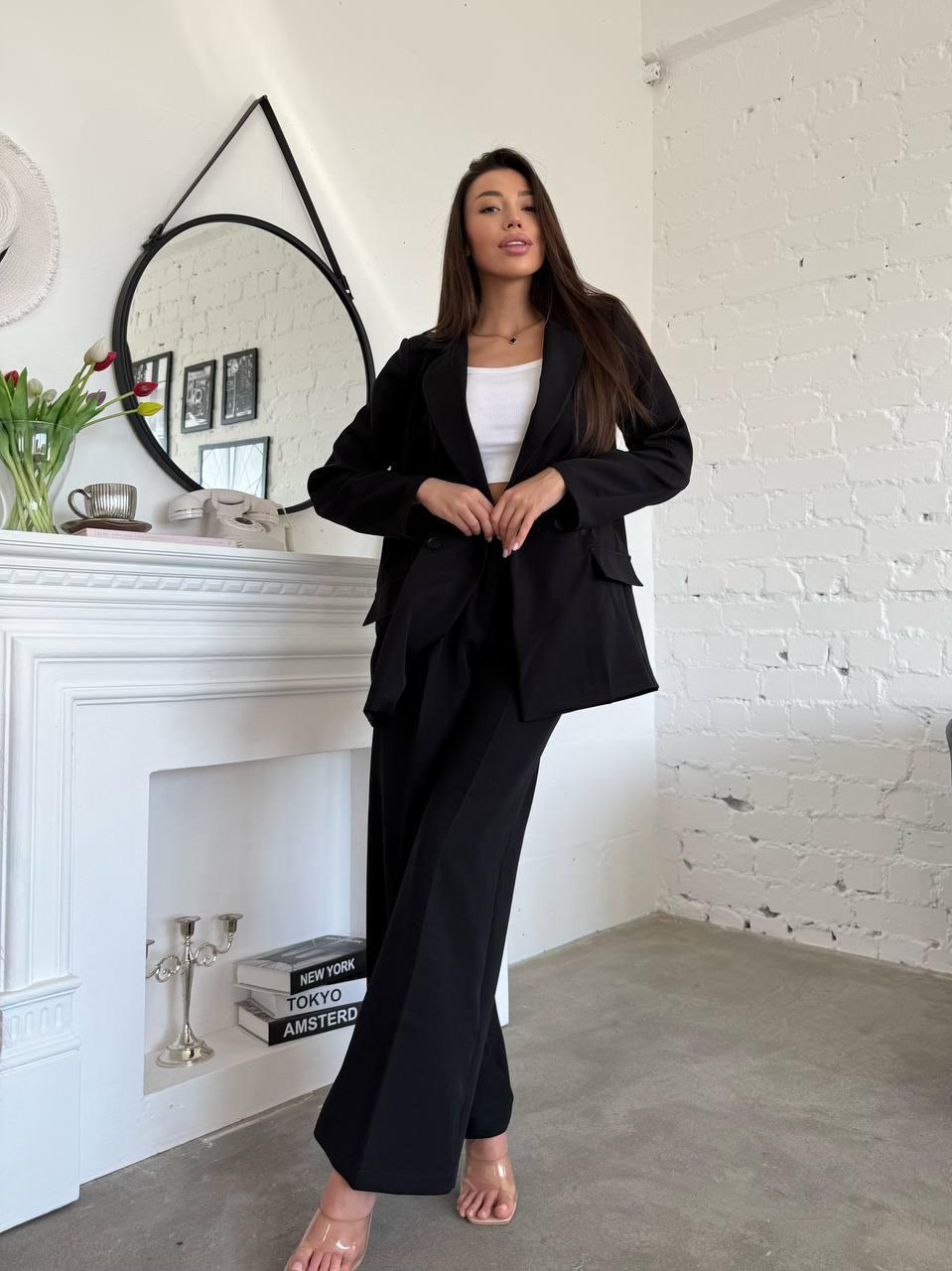 Стильний костюм двійка ( піджак + штани) чорного кольору, фото 1