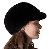 Жіноча хутряна шапка із цільного хутра норки "Жокейка", фото 3