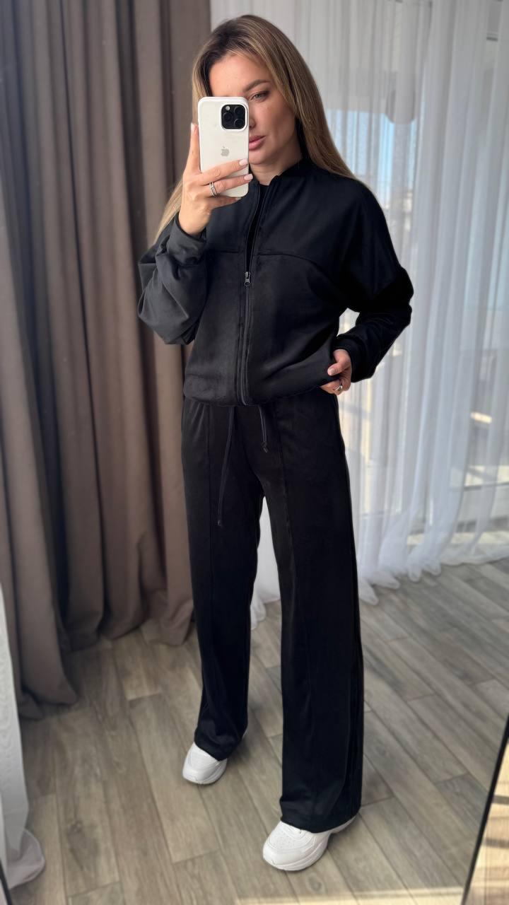 Велюровий спортивний жіночий костюм на молнії зі стрілками р.42-60 SPRING ЧОРНИЙ 769, фото 1