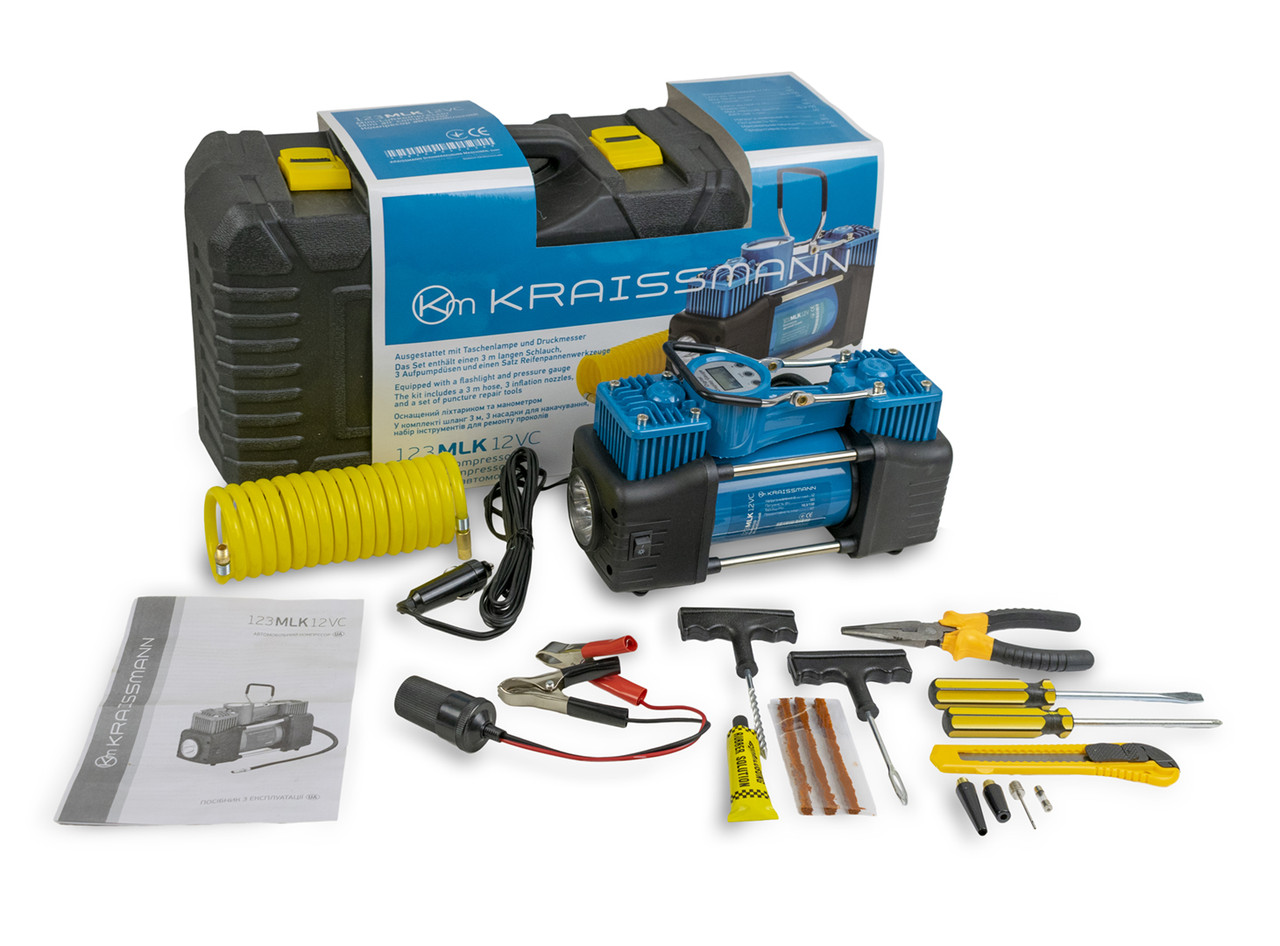 Компресор автомобільний з набором інструментів KRAISSMANN 123 MLK 12VС