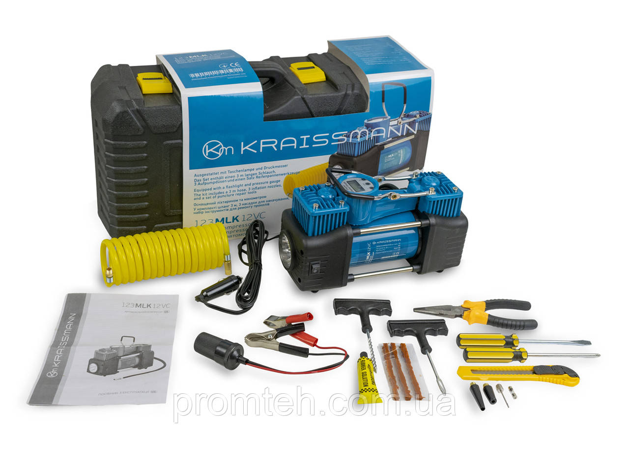Компресор автомобільний з набором інструментів KRAISSMANN 123 MLK 12VС, фото 1
