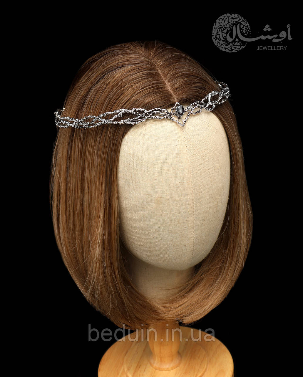 Ельфійська діадема, вінок на голову "Anaire" для фотосесії — сріблястий із сірим каменем Aushal Jewellery, фото 1