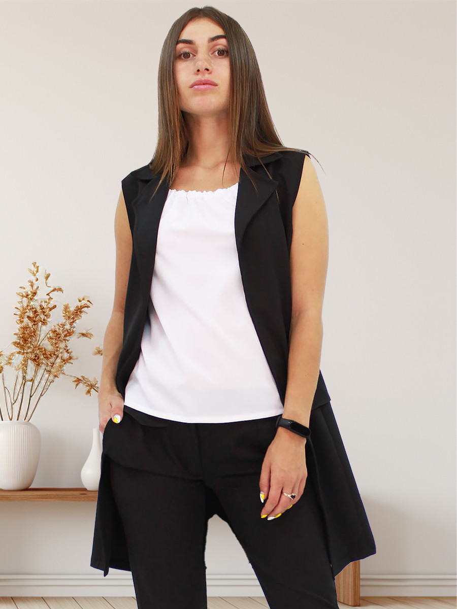 Жіночий класичний брючний подовжений костюм Endru, чорний, фото 1