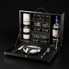 Міні-бар дерев'яний з посудом | Стильний подарунок для батька, брата, чоловіка