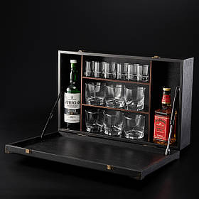 Настіний міні-бар з склянками на 6 осіб | Стильна прикраса для робочого кабінету