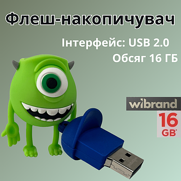 Флешка накопичувач на 16 ГБ в машину магнітоли для музики зберігання даних маленька Wibrand USB 2.0 16GB