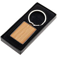 Брелок металевий з бамбуковою вставкою під логотип