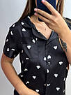 Піжама жіноча ШОВК сорочка+шорти ЧОРНА В БІЛІ СЕРЦЯ 052/21, фото 5