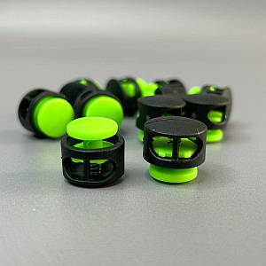 Фіксатор бочонок для шнура пластиковий 16 мм, чорний салатовий