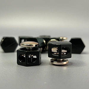 Фіксатор бочонок для шнура пластиковий 17 мм, чорне золото