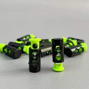 Фіксатор для шнура пластиковий, прозорий - 15 мм - чорний із салатовим