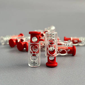 Фіксатор для шнура пластиковий, прозорий - 20 мм - червоний