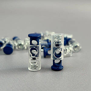 Фіксатор для шнура пластиковий, прозорий - 20 мм - синій