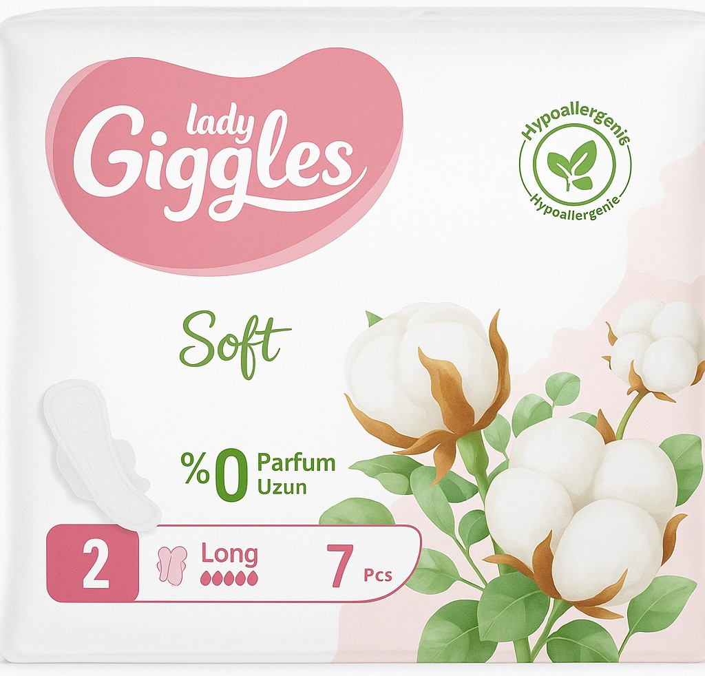 Жіночі прокладки Giggles Lady Soft Long 2 з крильцями 5 крапель (7 шт), фото 1