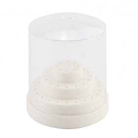 Підставка кругла з кришкою - контейнер для фрез (насадок), на 48 осередків S Молочний