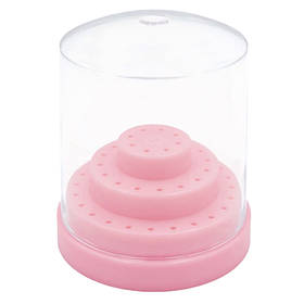 Підставка кругла з кришкою - контейнер для фрез (насадок), на 48 осередків S Ніжно-рожевий