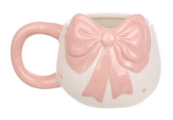 Кухоль керамічний Бант 400мл, колір - рожевий з білим