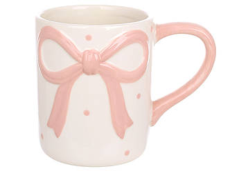 Кухоль керамічний Бант 400мл, колір - рожевий з білим
