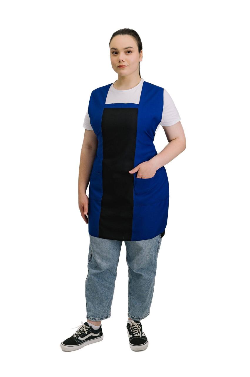 Фартух для продавця прибиральниці подвійний чорно-синій, фото 1