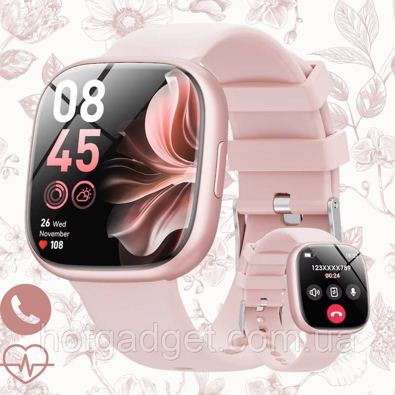 Смарт годинник жіночі Lemfo G302 Pink дзвінки, пульсоксиметр, фото 1