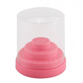 Підставка кругла з кришкою - контейнер для фрез (насадок), на 48 осередків S Яскраво-рожевий