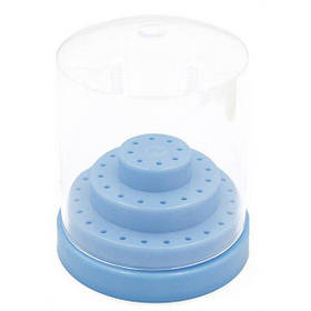 Підставка кругла з кришкою - контейнер для фрез (насадок), на 48 осередків S Блакитний