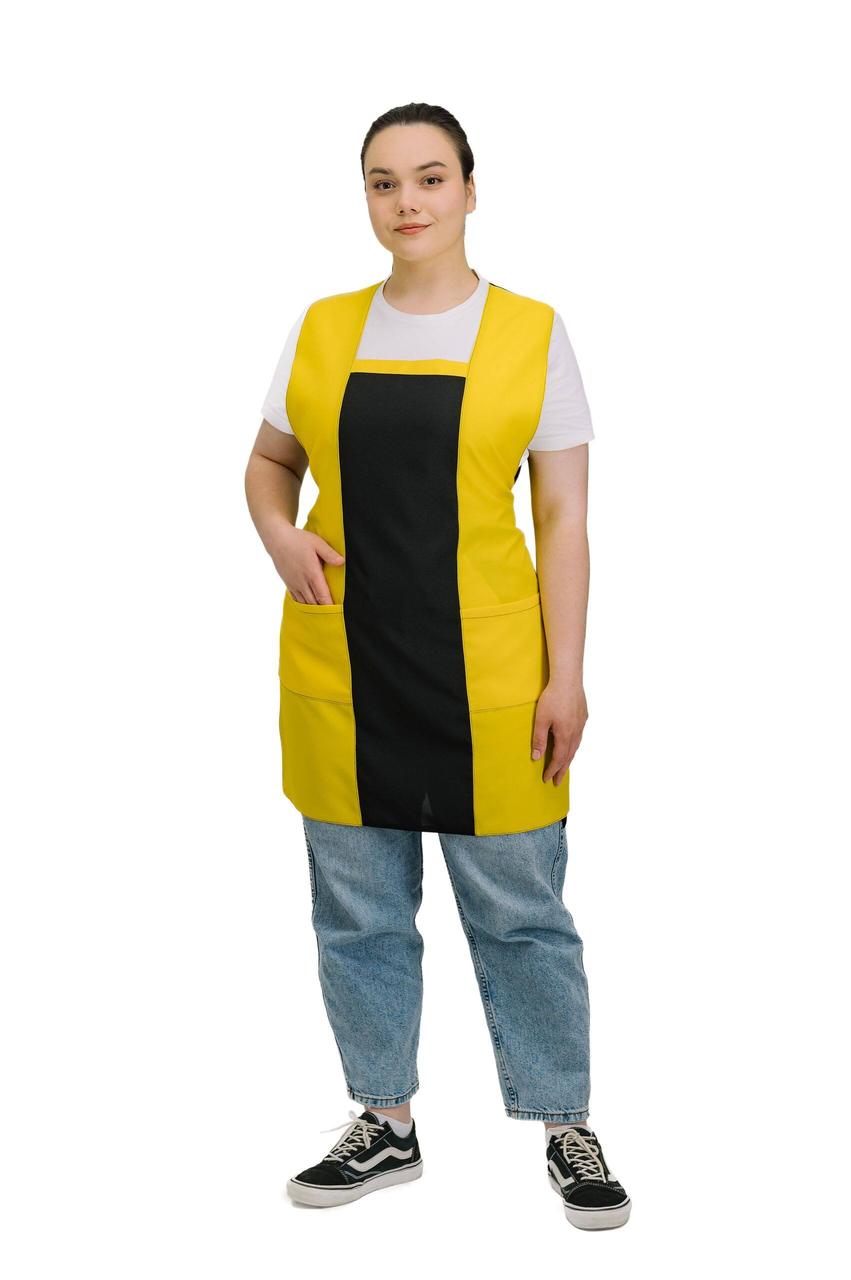Фартух для продавця прибиральниці подвійний чорно-жовтий, фото 1