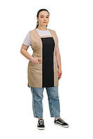 Фартух для продавця прибиральниці клінінгу зі спинкою подвійний чорно-бежевий