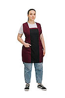 Фартух для продавця прибиральниці клінінгу зі спинкою подвійний чорно-бордовий