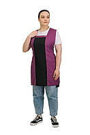 Фартух для продавця прибиральниці клінінгу зі спинкою подвійний чорно-фіолетовий